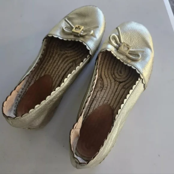 Kate Spade Platform Loafers 7.5 Gold Metallic Women Loranne Slip On Accents Bow - Picture 5 of 13